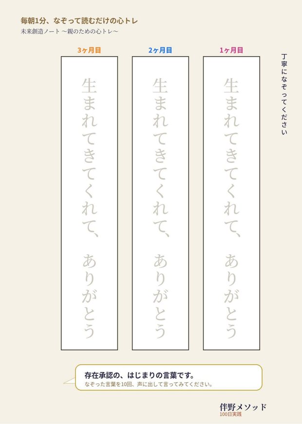 未来創造ノート 見本ページ「生まれてきてくれて、ありがとう」